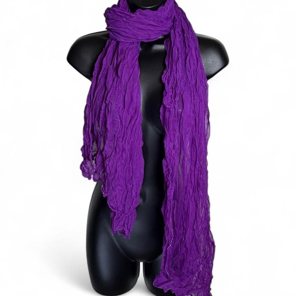 Vintage Y2K Whimsigoth Purple Semi Sheer Crinkle Mesh Glass Beaded Long Scarf